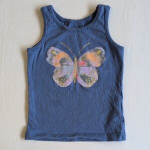 carter's butterfly glitter graphic cotton tank top blue 2T toddler girls